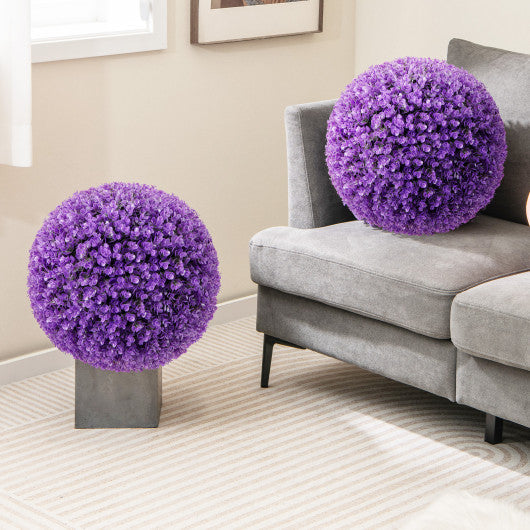 17.5 Inch 2 Pack Faux Eucalyptus Decorative Balls with 7 Layers Leaves-Purple