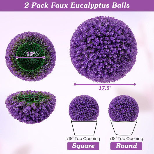 17.5 Inch 2 Pack Faux Eucalyptus Decorative Balls with 7 Layers Leaves-Purple