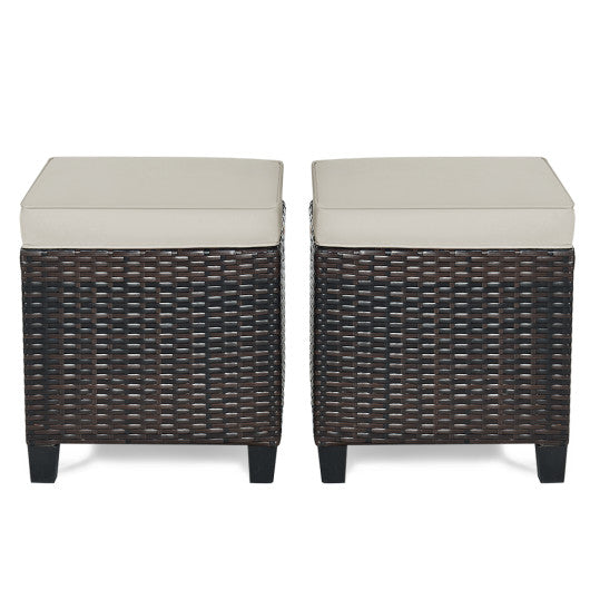 2 Pieces Patio Rattan Ottoman Set with Removable Cushions-Beige