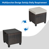 2 Pieces Patio Rattan Ottoman Set with Removable Cushions-Beige