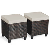 2 Pieces Patio Rattan Ottoman Set with Removable Cushions-Beige