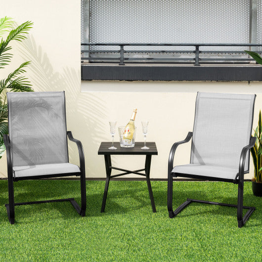 2 Pieces C-Spring Motion Patio Dining Chairs with Breathable Fabric-Gray