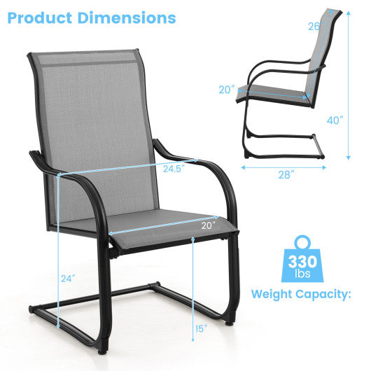 2 Pieces C-Spring Motion Patio Dining Chairs with Breathable Fabric-Gray