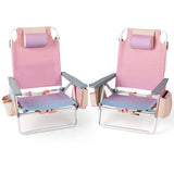 2 Pieces Folding Backpack Beach Chair with Pillow-Pink