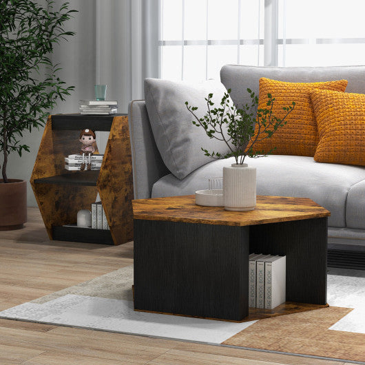 2 Pieces Hexagonal Side End Table for Living Office Coffee Room-Coffee