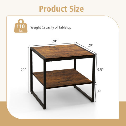 2 Pieces Industrial 2-Tier Side Table Set with Open Shelf-Rustic Brown