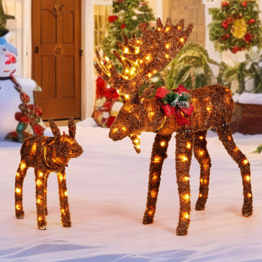2 Pieces Lighted Moose Family with 170 LED Lights and Zip Ties