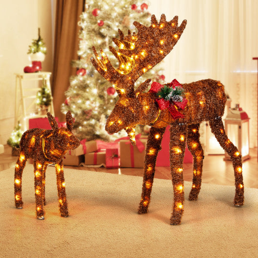 2 Pieces Lighted Moose Family with 170 LED Lights and Zip Ties