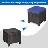 2 Pieces Patio Rattan Ottoman Set with Removable Cushions-Navy