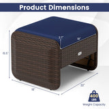 2 Pieces Outdoor Patio PE Wicker Ottomans with Removable Cushions-Navy