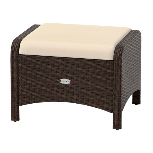 2 Pieces Outdoor Patio PE Wicker Ottomans with Removable Cushions-Beige