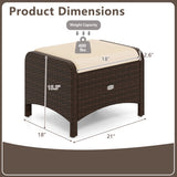 2 Pieces Outdoor Patio PE Wicker Ottomans with Removable Cushions-Beige