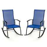 2 Pieces Outdoor Rocking Chairs with Breathable Backrest-Navy