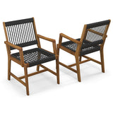 Set of 2 Patio Acacia Wood Dining Chairs with Armrests for Lawn Yard