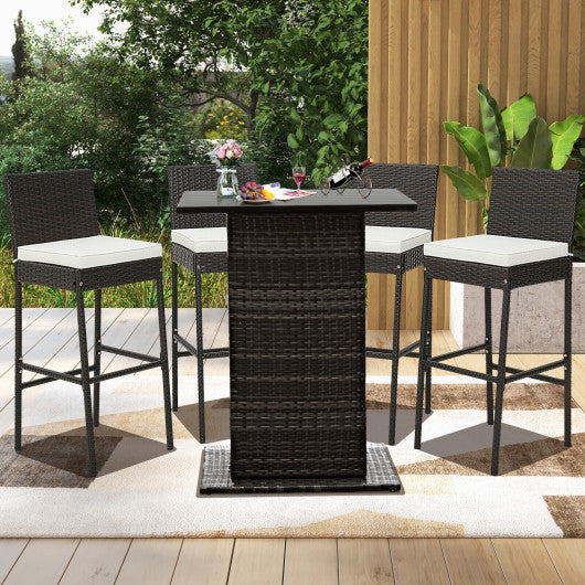 2 Pieces Patio Cushioned Wicker Barstools with Cozy Footrest-Set of 2