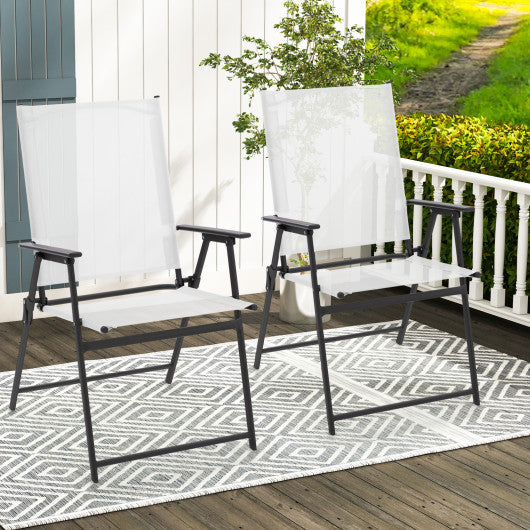 2 Pieces Patio Folding Chairs with Armrests for Deck Garden Yard-White