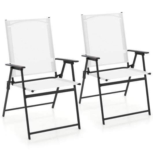 2 Pieces Patio Folding Chairs with Armrests for Deck Garden Yard-White