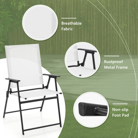 2 Pieces Patio Folding Chairs with Armrests for Deck Garden Yard-White