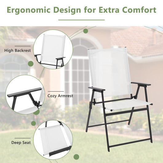 2 Pieces Patio Folding Chairs with Armrests for Deck Garden Yard-White