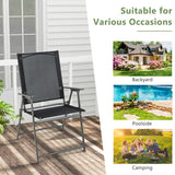 2 Pieces Patio Folding Chairs with Armrests for Deck Garden Yard-Black & Gray