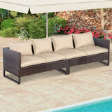 2 Pieces Patio Furniture Sofa Set with Cushions and Sofa Clips-Brown