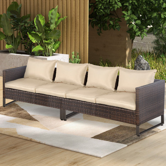 2 Pieces Patio Furniture Sofa Set with Cushions and Sofa Clips-Brown