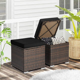 2 Pieces Patio Ottoman with Hidden Storage Space-Black