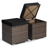 2 Pieces Patio Ottoman with Hidden Storage Space-Black