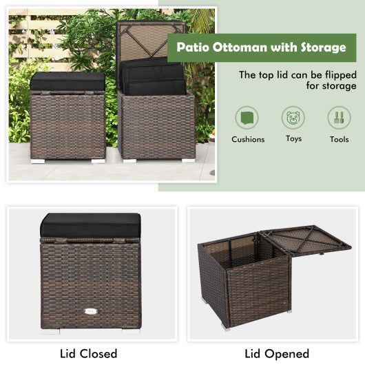 2 Pieces Patio Ottoman with Hidden Storage Space-Black