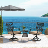 2 Pieces Patio Swivel Chairs with Blossom Pattern Backrest and Cushions-Black