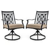 2 Pieces Patio Swivel Chairs with Blossom Pattern Backrest and Cushions-Black