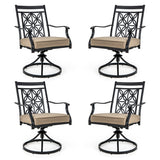 2 Pieces Patio Swivel Chairs with Blossom Pattern Backrest and Cushions-Black