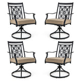 2 Pieces Patio Swivel Chairs with Blossom Pattern Backrest and Cushions-Black