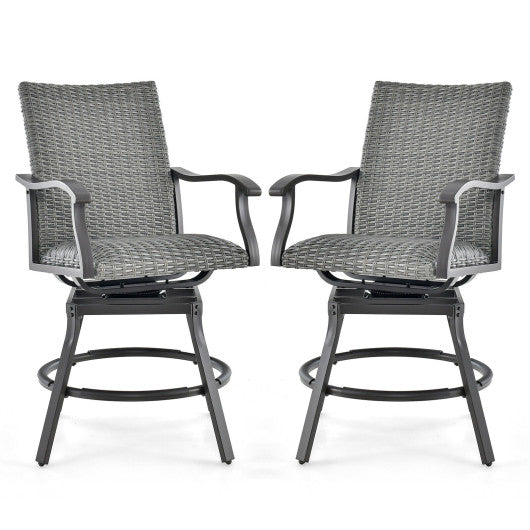 2 Pieces Patio Swivel Bar Chair Set with Quick Dry 4D Air Fiber Cushion