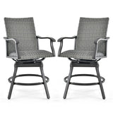 2 Pieces Patio Swivel Bar Chair Set with Quick Dry 4D Air Fiber Cushion