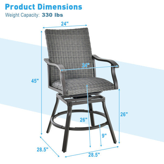 2 Pieces Patio Swivel Bar Chair Set with Quick Dry 4D Air Fiber Cushion