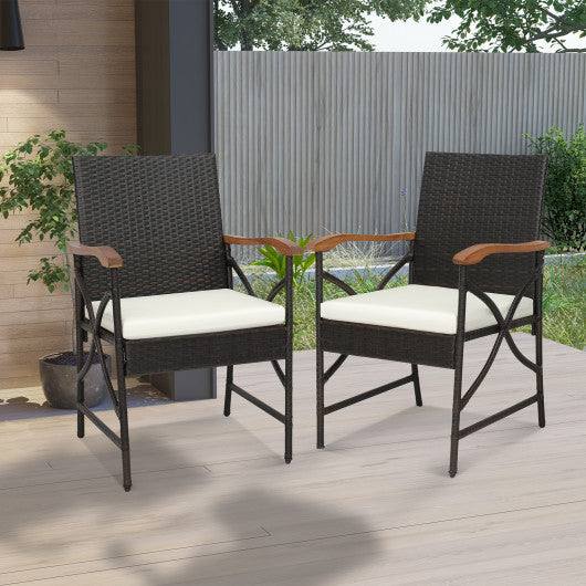 Set of 2/4 Patio Wicker Dining Chairs with Soft Zippered Cushion-Set of 2