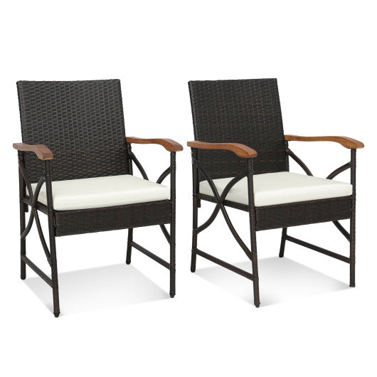 Set of 2/4 Patio Wicker Dining Chairs with Soft Zippered Cushion-Set of 2