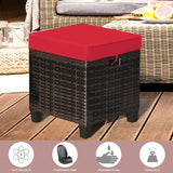 2 Pieces Patio Rattan Ottoman Set with Removable Cushions-Red