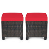 2 Pieces Patio Rattan Ottoman Set with Removable Cushions-Red
