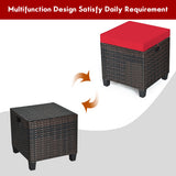 2 Pieces Patio Rattan Ottoman Set with Removable Cushions-Red