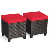 2 Pieces Patio Rattan Ottoman Set with Removable Cushions-Red