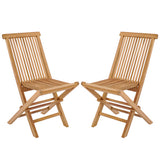 Set of 2 Indonesia Teak Patio Folding Chairs with High Back and Slatted Seat