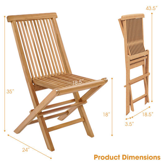 Set of 2 Indonesia Teak Patio Folding Chairs with High Back and Slatted Seat