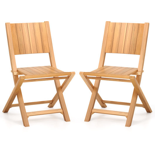 2 Pieces Teak Wood Outdoor Dining Chairs with Slatted Seat
