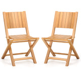 2 Pieces Teak Wood Outdoor Dining Chairs with Slatted Seat