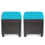 2 Pieces Patio Rattan Ottoman Set with Removable Cushions-Turquoise