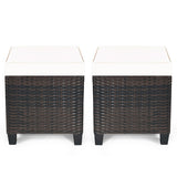 2 Pieces Patio Rattan Ottoman Set with Removable Cushions-White