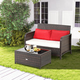 2 Pieces Wicker Loveseat Set with Coffee Table