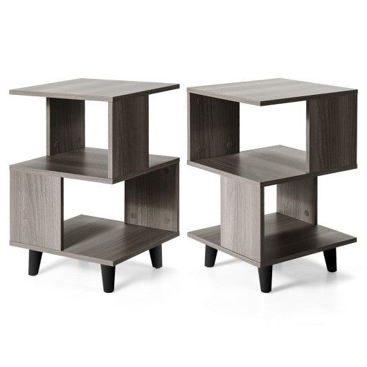 2 Pieces Wooden Modern Nightstand Set with Legs for Living Room